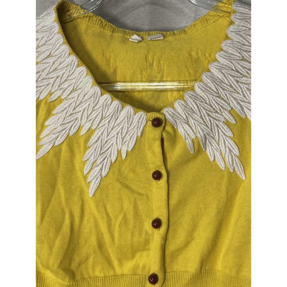 Moth Anthropologie Women's Size M Wisteria Cardigan Sweater Yellow Embroidered - Picture 4 of 7